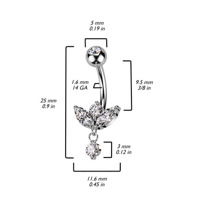 Marquise CZ Sprout and Small CZ Dangle Navel Bar