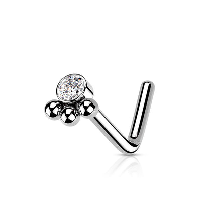 3 Beaded Ball Cluster with CZ Center Nose Stud
