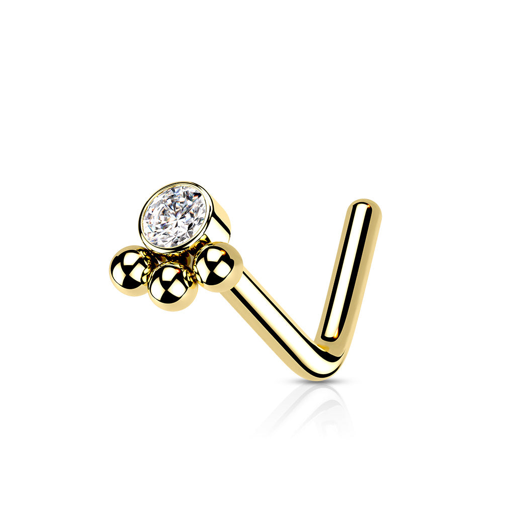 3 Beaded Ball Cluster with CZ Center Nose Stud