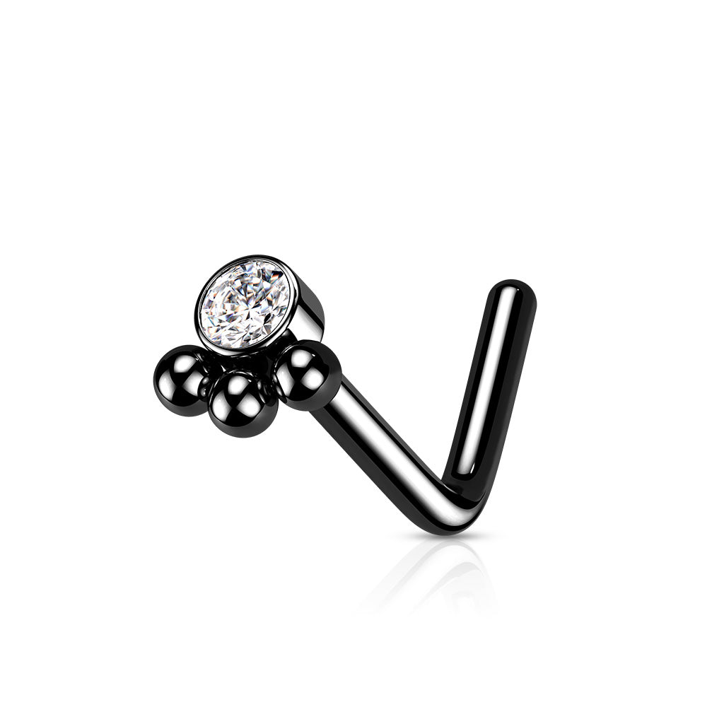 3 Beaded Ball Cluster with CZ Center Nose Stud
