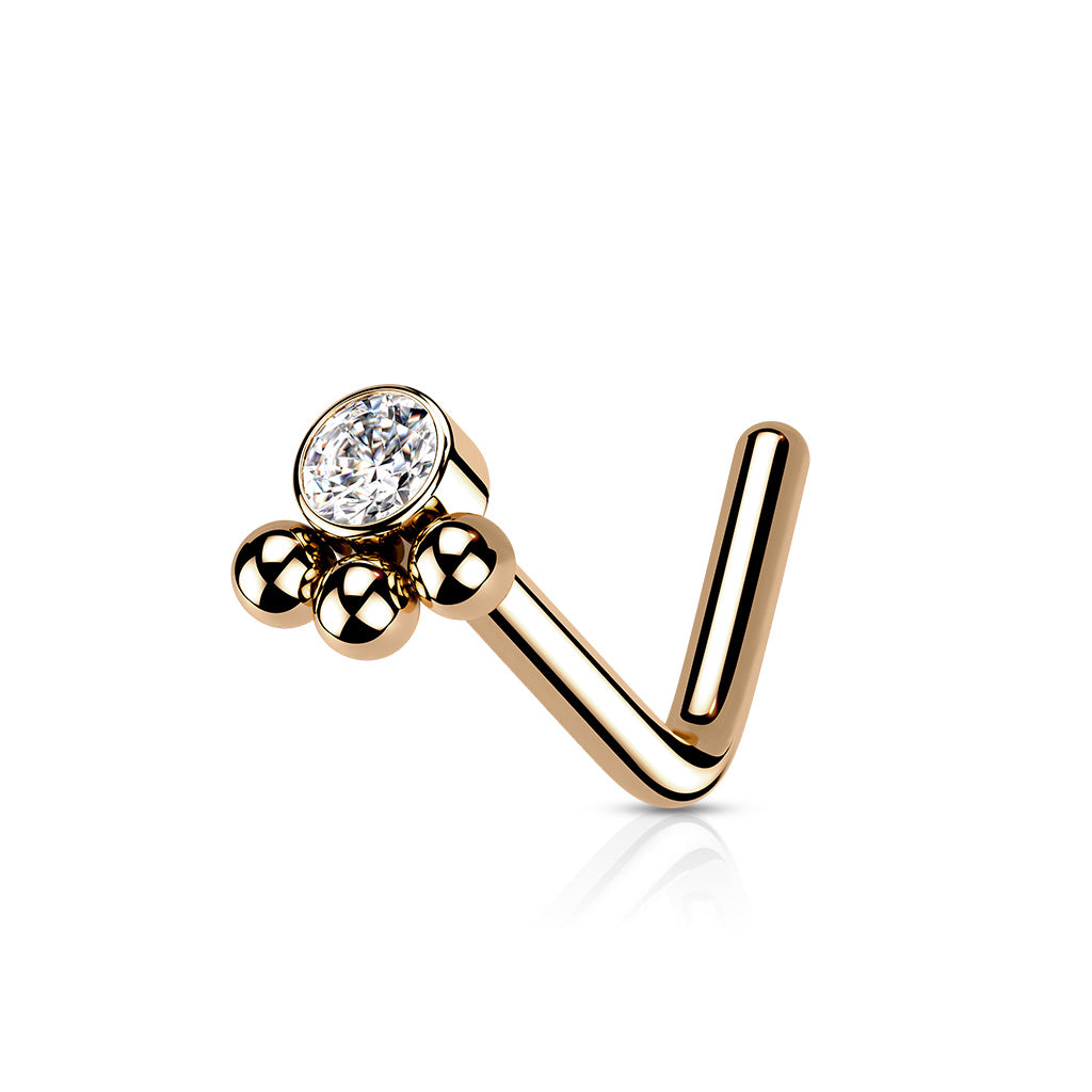 3 Beaded Ball Cluster with CZ Center Nose Stud