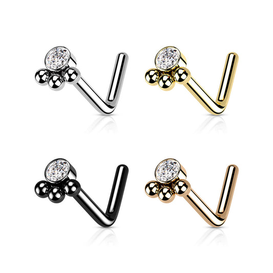 3 Beaded Ball Cluster with CZ Center Nose Stud