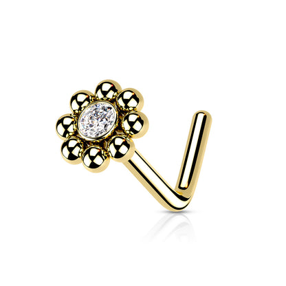 Beaded Ball Edge with CZ Center Top Nose Stud