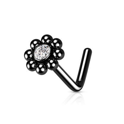 Beaded Ball Edge with CZ Center Top Nose Stud
