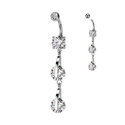 Double CZ Dangle Navel Bar