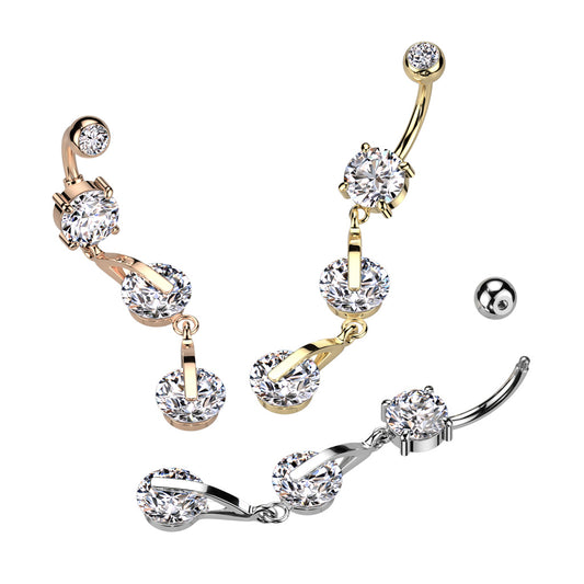 Double CZ Dangle Navel Bar