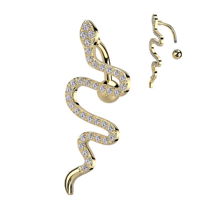 Top Drop CZ Pave Snake Navel Bar