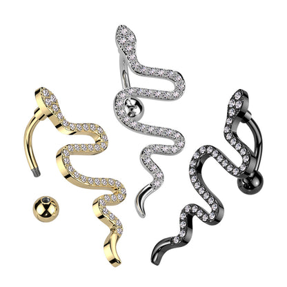 Top Drop CZ Pave Snake Navel Bar
