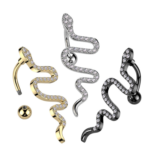 Top Drop CZ Pave Snake Navel Bar