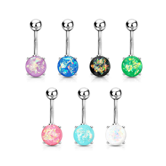 Opal Glitter Prong Set Navel Bar
