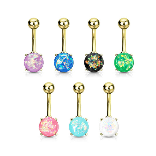 Opal Glitter Prong Set Navel Bar