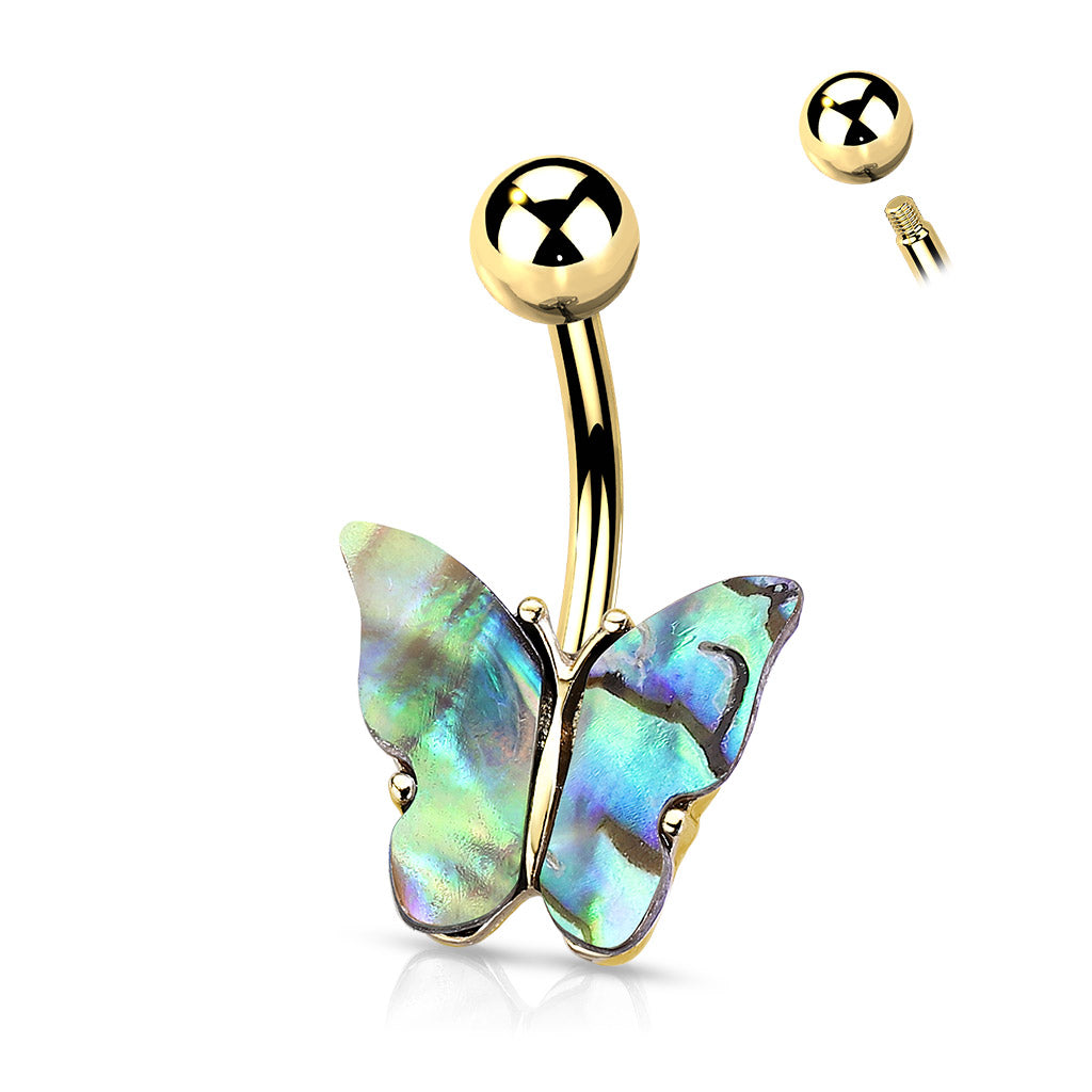 Abalone Shell Covered Butterfly Navel Bar