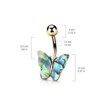 Abalone Shell Covered Butterfly Navel Bar