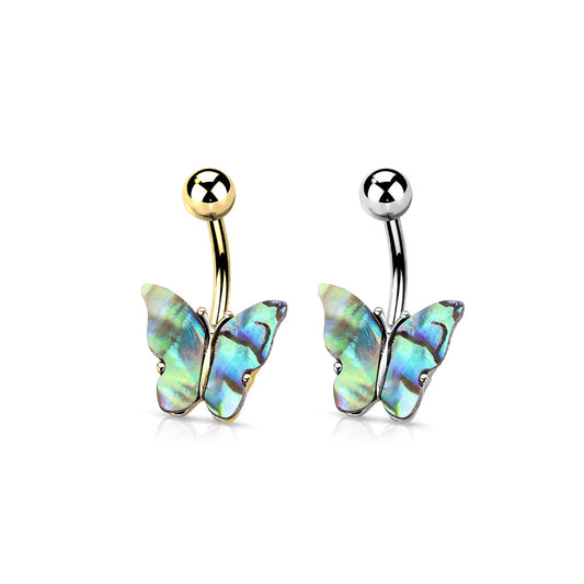 Abalone Shell Covered Butterfly Navel Bar