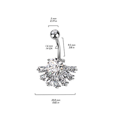 Double CZ Big Baguette CZ Fan Bottom Navel Bar