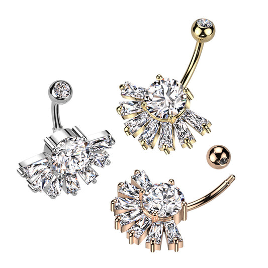 Double CZ Big Baguette CZ Fan Bottom Navel Bar
