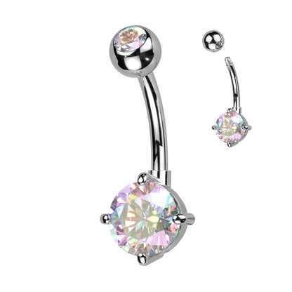 Navel Bar Bezel Set CZ Top and Round Brass Prong Set CZ