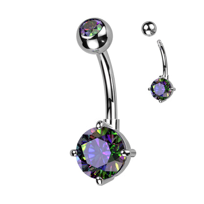 Navel Bar Bezel Set CZ Top and Round Brass Prong Set CZ