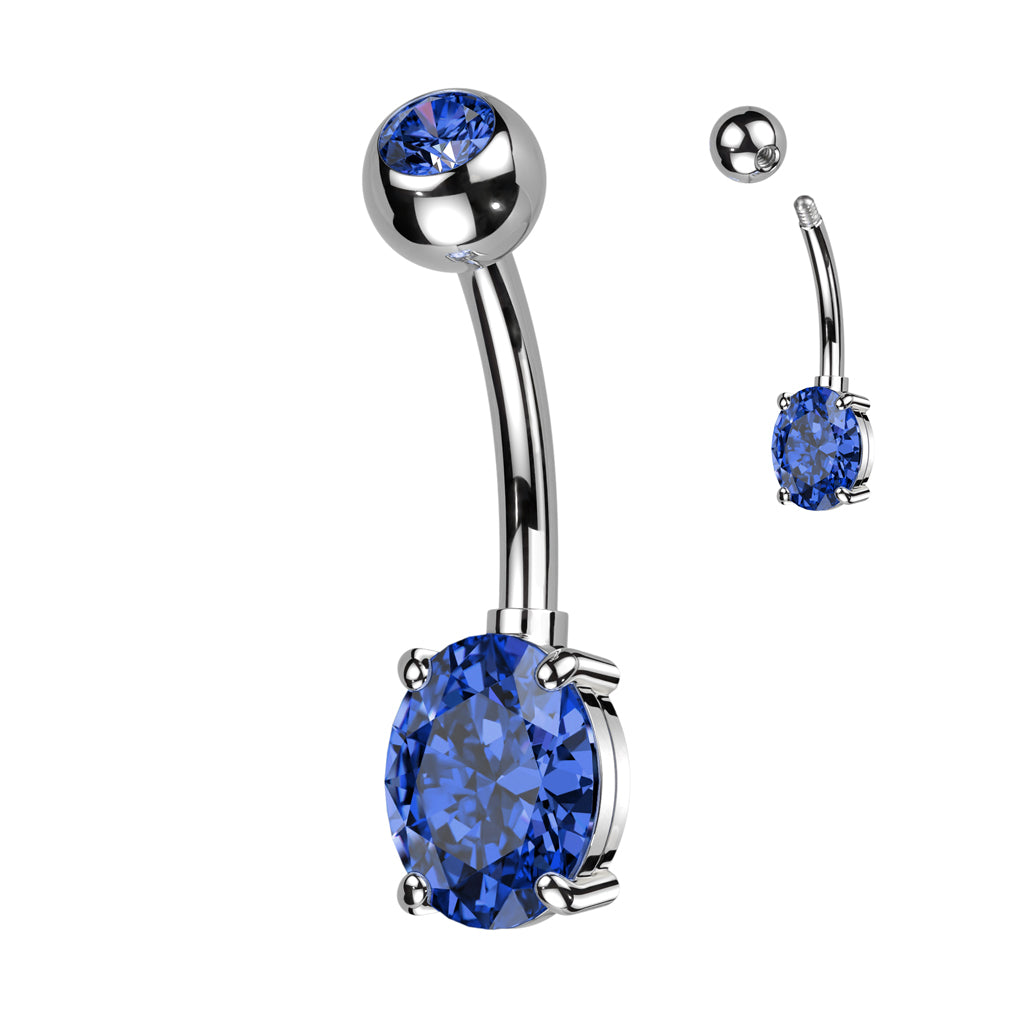 Threadless CZ Top and Oval Brass Prong Set CZ Navel Bar