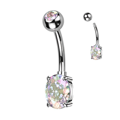 Threadless CZ Top and Oval Brass Prong Set CZ Navel Bar