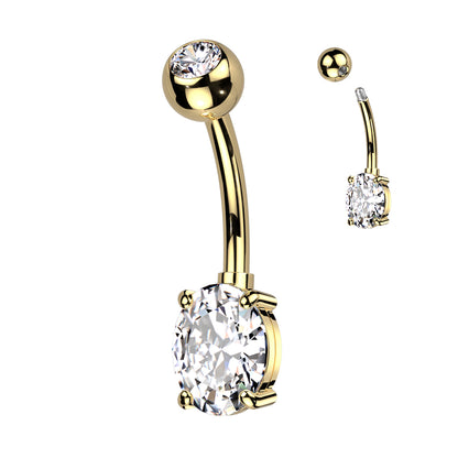 Threadless CZ Top and Oval Brass Prong Set CZ Navel Bar