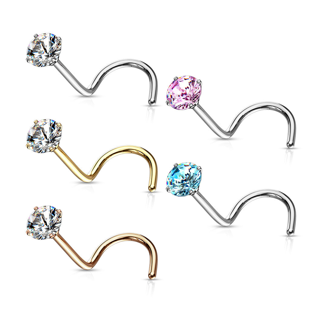 Mixed Colored Prong Set Round CZ Top Nose