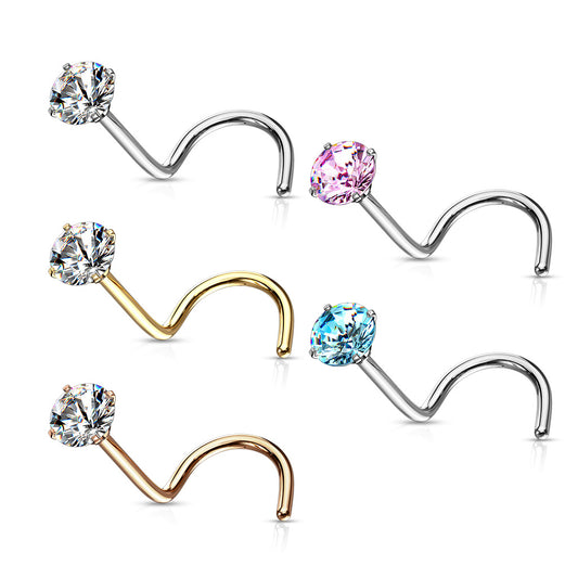 Mixed Colored Prong Set Round CZ Top Nose