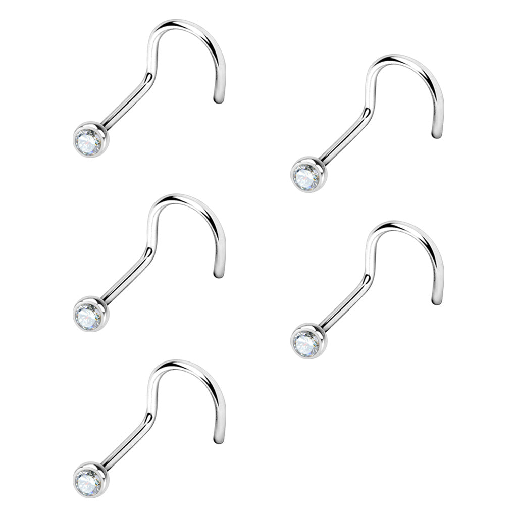 Bezel Set CZ Top Nose Corkscrew