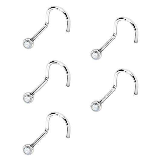 Bezel Set CZ Top Nose Corkscrew