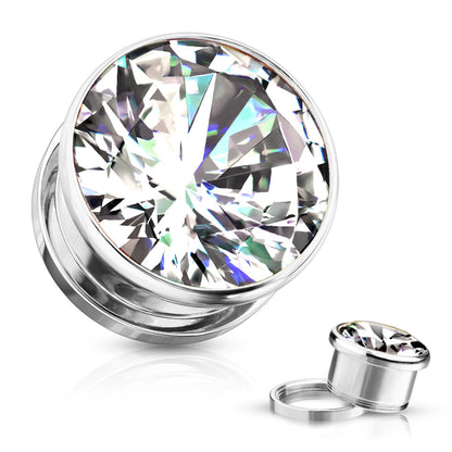 Zircon Bezel Set Screw Fit Flesh Tunnels