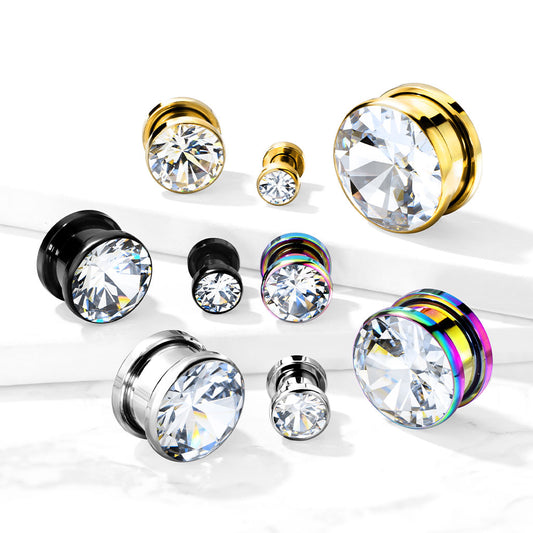 Zircon Bezel Set Screw Fit Flesh Tunnels