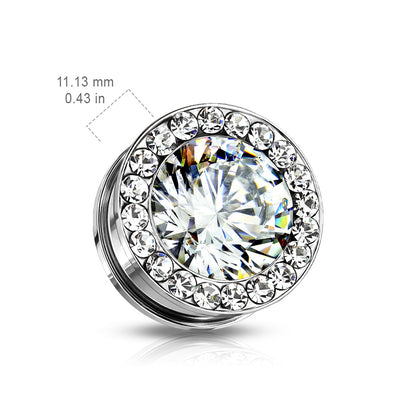 Round CZ Center with CZ Around Rim Screw Fit Flesh Tunnels