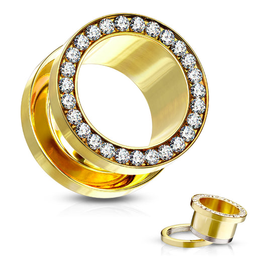 Clear Gem Set Rim Screw Fit Flesh Tunnels