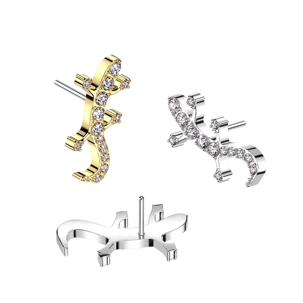 Threadless Push In CNC Set CZ Lizard Top