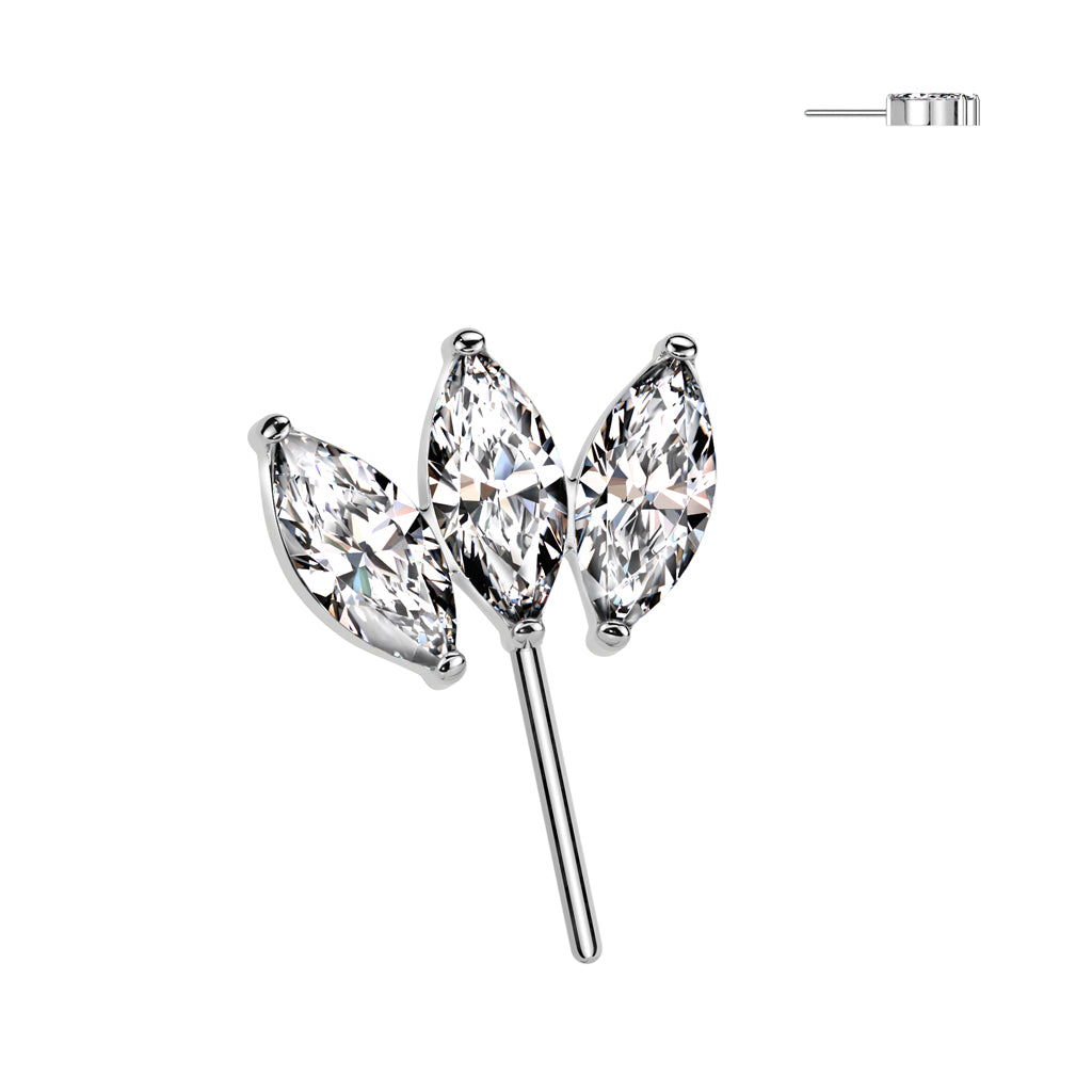 Threadless Push In Forward Facing Triple Marquise CZ Top