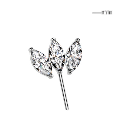 Threadless Push In Forward Facing Triple Marquise CZ Top