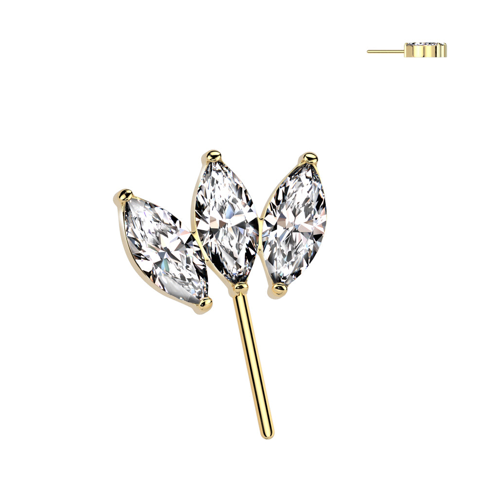 Threadless Push In Forward Facing Triple Marquise CZ Top