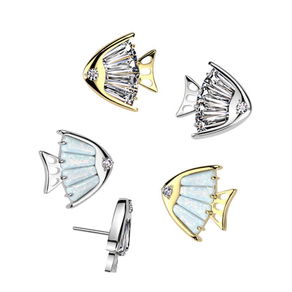 Threadless Push In 4 Baguette CZ or Opal Fish Body With CZ Eye Top