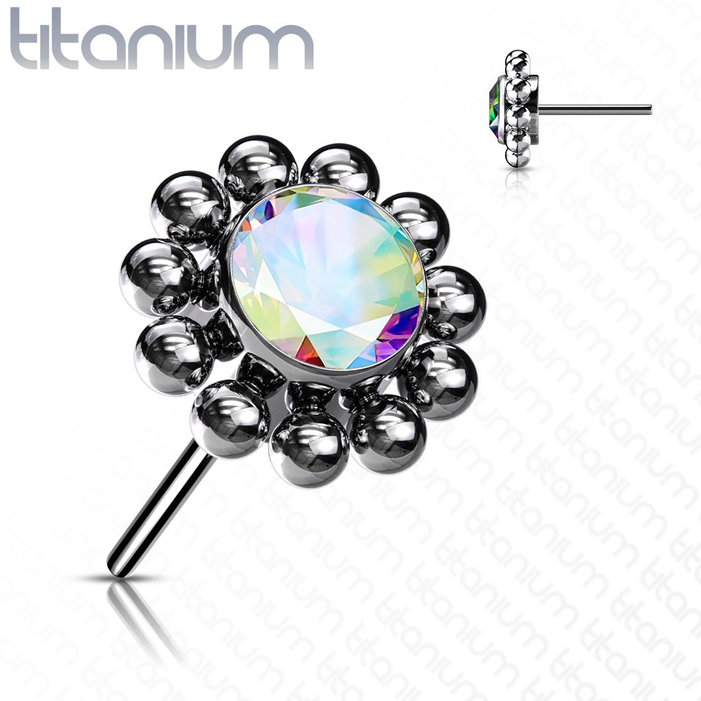 Threadless Push In Bezel Set CZ Center With Beaded Ball Edge Top