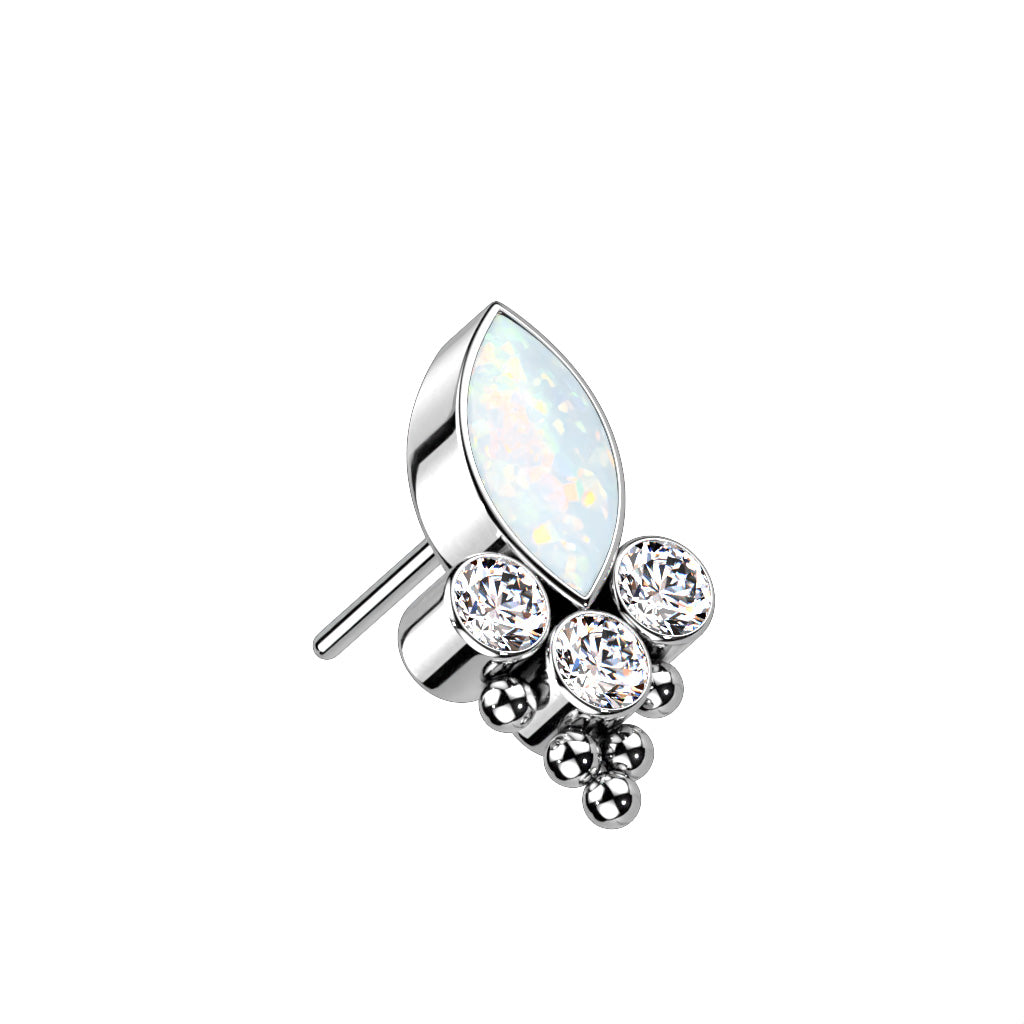 Threadless Push In Marquise CZ or Opal and Round CZ and Balls Top