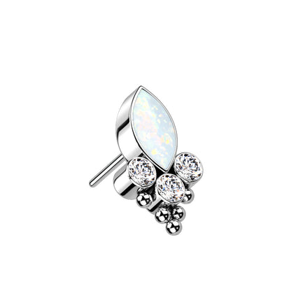 Threadless Push In Marquise CZ or Opal and Round CZ and Balls Top