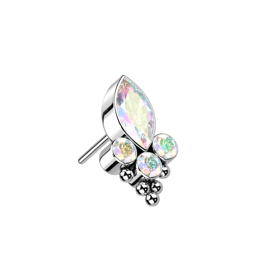 Threadless Push In Marquise CZ or Opal and Round CZ and Balls Top