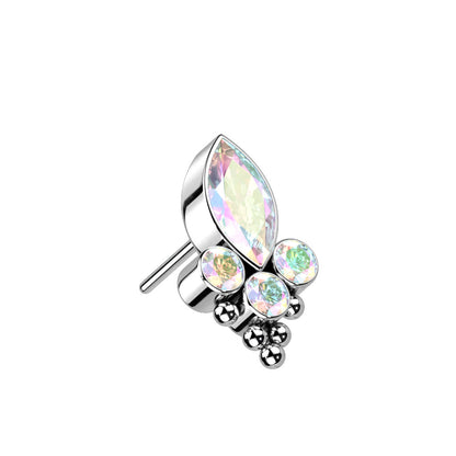 Threadless Push In Marquise CZ or Opal and Round CZ and Balls Top