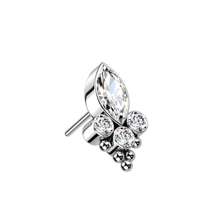 Threadless Push In Marquise CZ or Opal and Round CZ and Balls Top