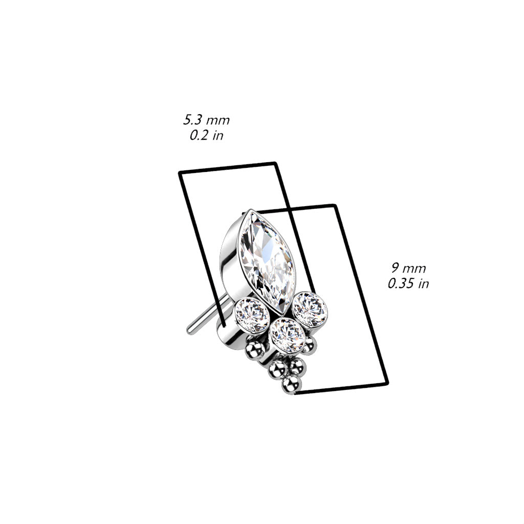 Threadless Push In Marquise CZ or Opal and Round CZ and Balls Top