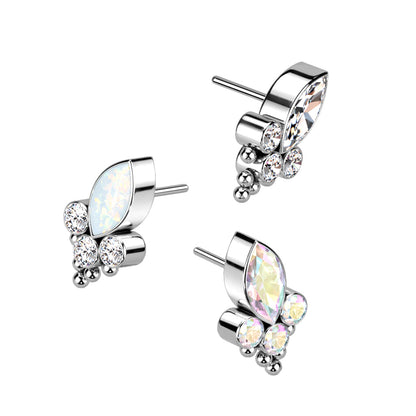 Threadless Push In Marquise CZ or Opal and Round CZ and Balls Top