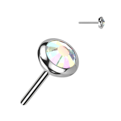 Threadless Push-in Round Flat Bezel Set CZ or Opal Top