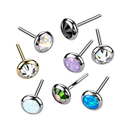 Threadless Push-in Round Flat Bezel Set CZ or Opal Top