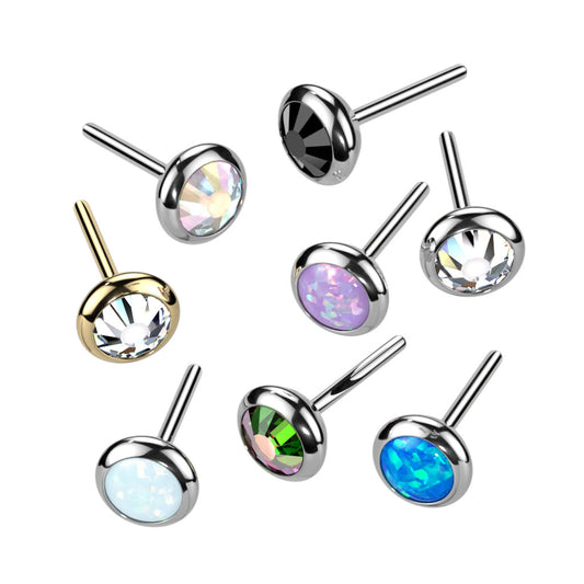 Threadless Push-in Round Flat Bezel Set CZ or Opal Top