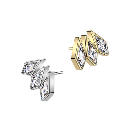 Threadless Push In 3 Diamond Shaped CZ Spears Top